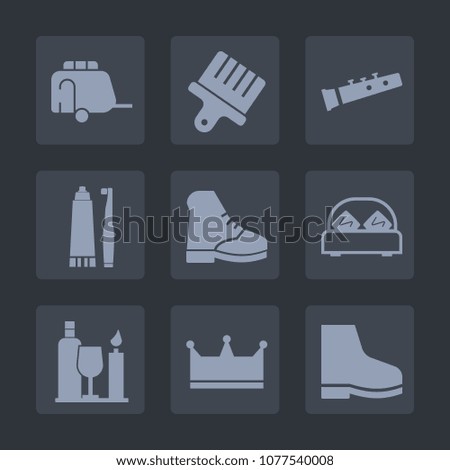 Premium set of fill icons. Such as toothpaste, brush, railway, drawing, train, art, care, alcohol, harp, car, bedroom, furniture, vehicle, paintbrush, trumpet, boot, black, stroke, hygiene, footwear