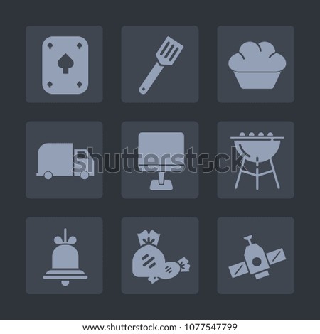 Premium set of fill icons. Such as pc, space, notification, sweet, gambling, alert, view, poker, doughnut, food, grill, blue, meat, muffin, alarm, casino, kitchen, pan, top, play, chocolate, black