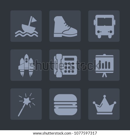 Premium set of fill icons. Such as boat, cheeseburger, business, ship, sailboat, science, craft, passenger, communication, food, king, burger, transportation, road, sail, sandwich, wand, vehicle, bus