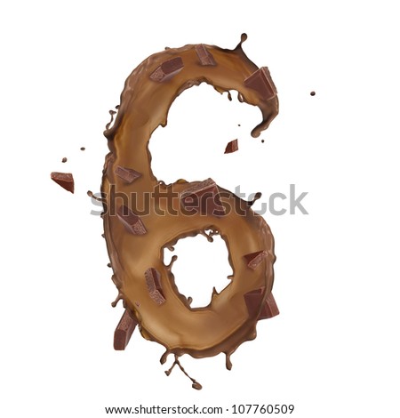 Chocolate splash number 6 isolated on white background