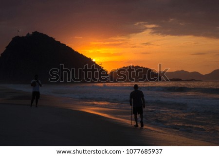 amazing landscape of sunrise on Copacabana beach city of rio de janeiro real colors