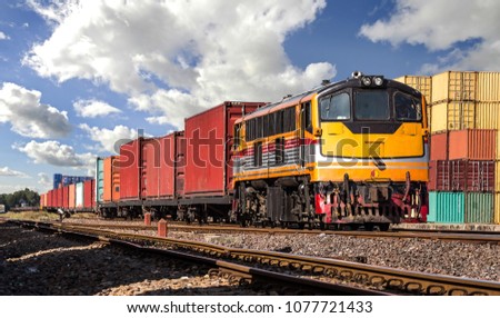 Container Freight Train with cloudy sky. Royalty-Free Stock Photo #1077721433