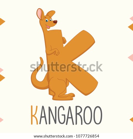 Illustrated Alphabet Letter K And Kangaroo