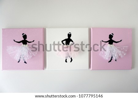 Canvas acrylic ballerinas. Black silhouettes with lush skirts and details