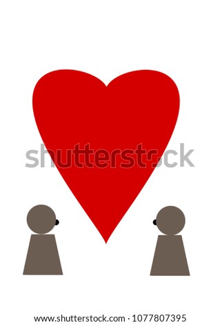 Heart and two figures looking at each other, vector graphic