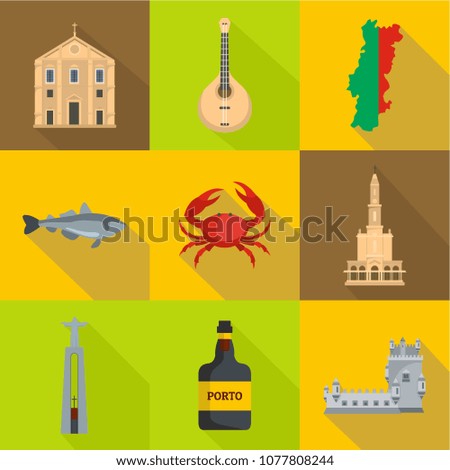 Portugal icons set. Cartoon set of 9 portugal vector icons for web isolated on white background