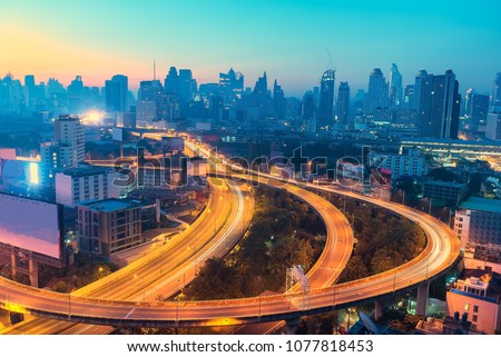 Twilight sky background, city and highway intersection night view. , cityscape background