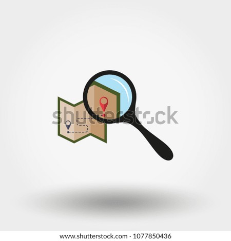 Map under the magnifying glass. Icon for web and mobile application. Vector illustration on a white background. Flat design style.