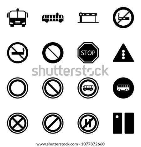 Solid vector icon set - airport bus vector, barrier, no smoking sign, prohibition road, stop, traffic light, parking, even, pause