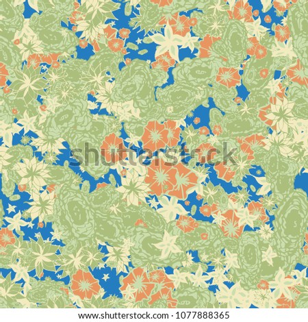 Delicate Flowers. Pattern in Autumn Blossoms for Print, Paper, Textile. Floral Background with Small Flowers. Trendy Pattern for Natural Design