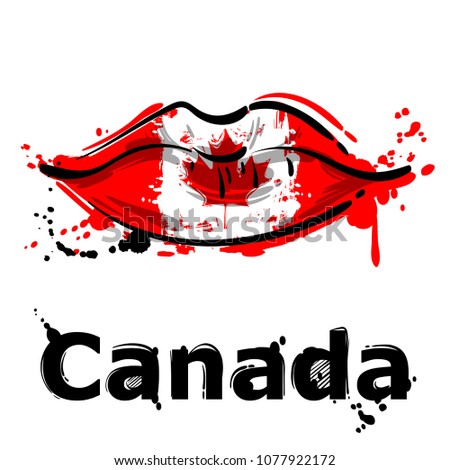 Vector abstract illustration of women's lips. Fashion illustration. Lips with the coloration of the canadian flag