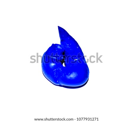 Background texture. Photo of a blue acrylic paint on a white background. A three-dimensional blue blob.