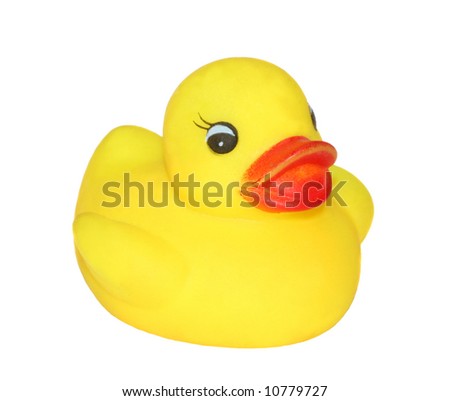 Image of a cute rubber duckling on white