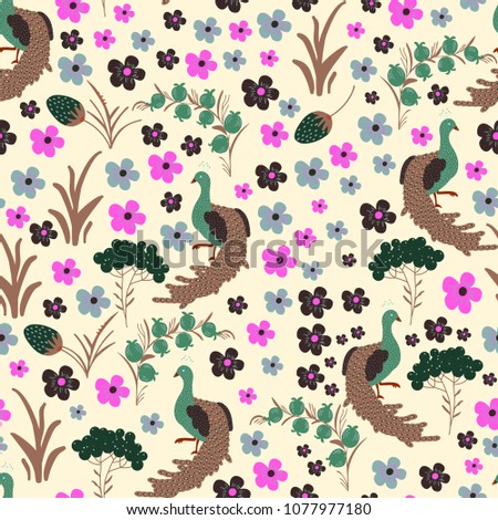 Vector colorful seamless pattern Paradise Garden. Great for fabric, textile, decorative elemets, wallpaper, wrapping paper. Pattern design.