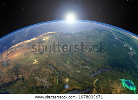 Earth on Space with Sun light and Star,Planet galaxy with Star,Elements of this image furnished by NASA.