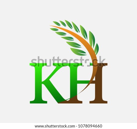 initial letter logo KH, Agriculture wheat Logo Template vector icon design colored green and brown.