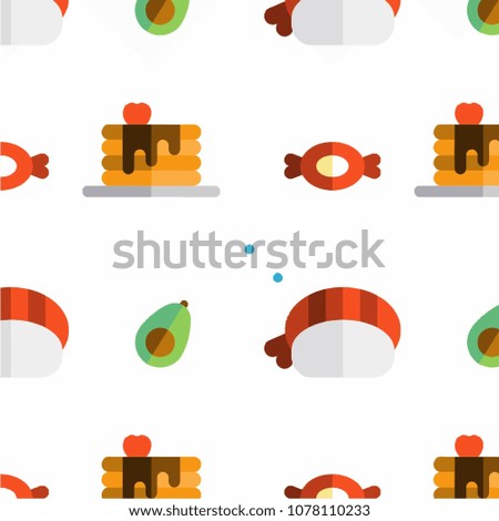 Abstract multicolored pattern with food background for fabric, textiles, clothing, wallpaper, wrapping paper, backpack, socks, bedding.