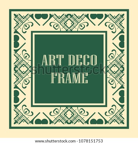 Vintage ornamental decorative label frame with ornate border and vintage pattern. Template for design of retro frames, borders, labels. Art deco ornament. Vector illustration