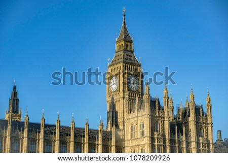 Big Ben and the Parliament on clear blue sky background