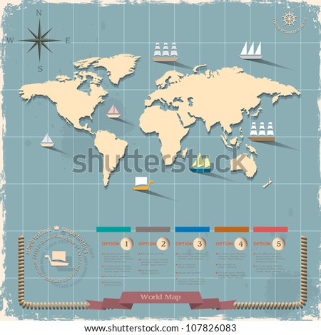 World map in retro style design. Vector eps10