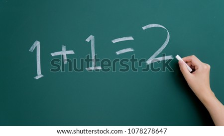 One plus one equals two written on chalkboard Royalty-Free Stock Photo #1078278647
