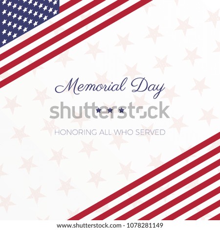 memorial day banner template with american flag and text for greeting cards, posters, invitations, brochures