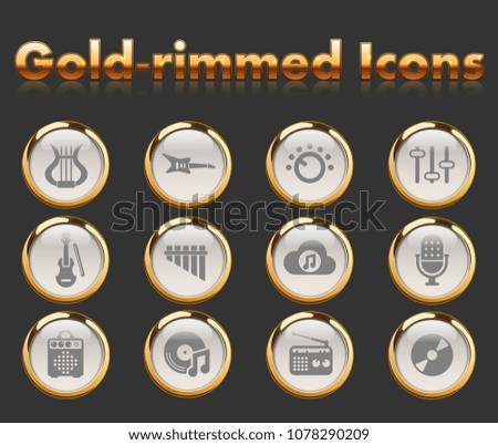 music gold-rimmed vector icons with black background