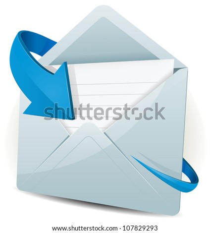 Email Icon With Blue Arrow/ Illustration of an email reception icon envelope with blue arrow orbiting around, for contact us and feedback symbols