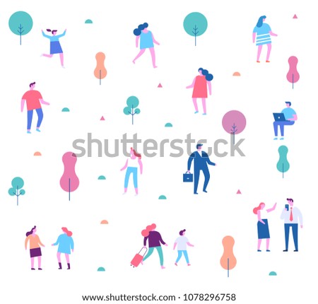 Outdoor activity. Background people characters.  Flat vector illustration.