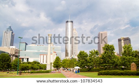 Downtown Atlanta skyline as seen from Centennial Olympic Park