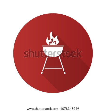 Kettle barbecue grill flat design long shadow glyph icon. Raster silhouette illustration