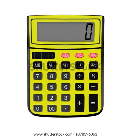 Stationery, science and education - Yellow calculator front view isolated white background