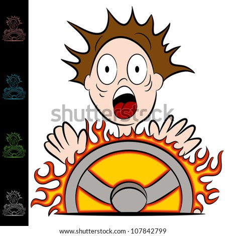 An image of a man touching a hot steering wheel.