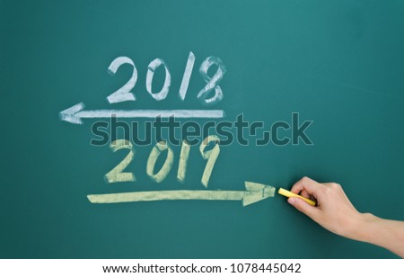 Change 2018 and 2019 on blackboard Royalty-Free Stock Photo #1078445042
