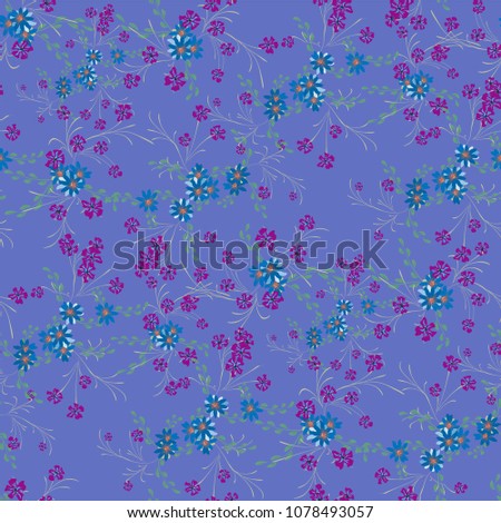 Little Flowers. Seamless Pattern with Cute Daisy Flowers and Pansies. Trendy Texture in Liberty Style for Curtains, Calico, Textile. Vector Spring Rapport.