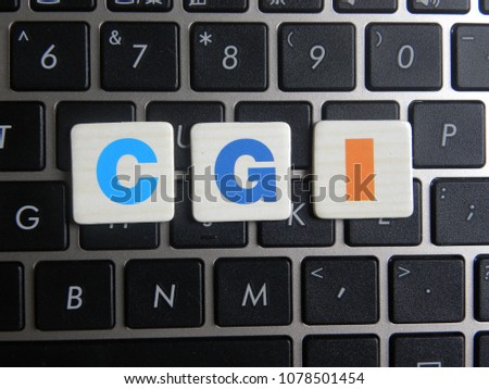 Word CGI (Computer Generated Imagery) on keyboard background