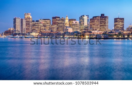 View of Boston downtown, USA at sunset