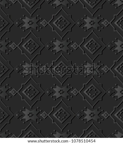 3D dark paper art Star Cross Frame Check Flower, Vector stylish decoration pattern background for web banner greeting card design
