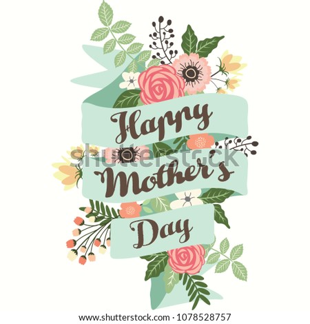 Happy Mother's Day With Banner and Floral.Mother's Day Elements.