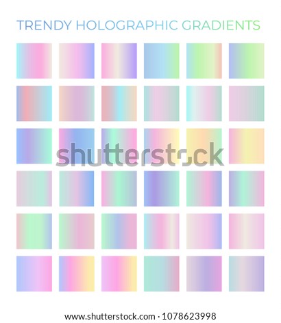 Trendy rainbow holographic pastel gradients vector set