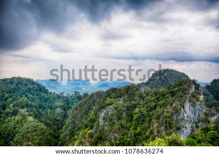 South Thailand, Krabi, view from tiger's cave temple, heavy rainy clouds on the horizon