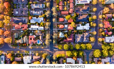 Aerial view of a typical leafy suburb in Australia
