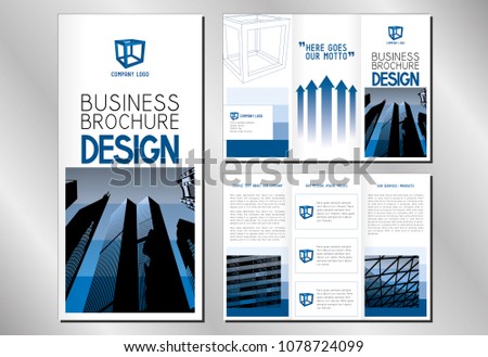Business trifold brochure template
(A4 to DL format) - modern office buildings/ skyscrapers.