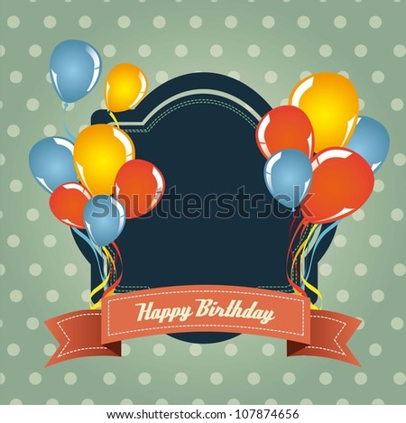 birthday card with colored ballons, vector illustration