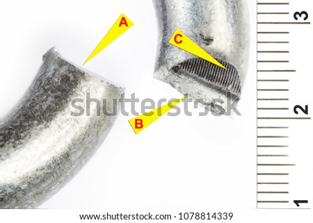 Macro detail of cutted padlock documented as evidence of burglary crime