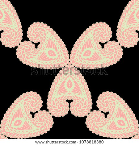 Seamless Hand Drawn Pattern with Zentangle Elements. Modern Zendoodle Rapport for Feminine Cloth, Paper, Print. Cute Summer Background in Orient Style. Vector Seamless Texture with Flowers