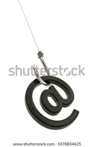 Email symbol with hook isolated on white background. 3D illustration.