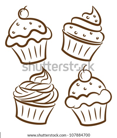 cupcake and yogurt in doodle style