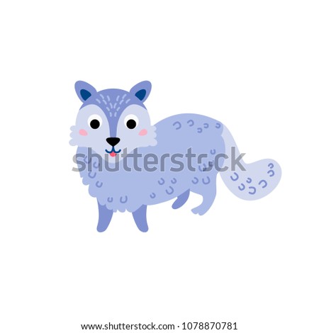 Cute animals - polar fox. Illustrations for children. Baby Shower card. Cartoon character isolated on white background. North Pole animal wildlife