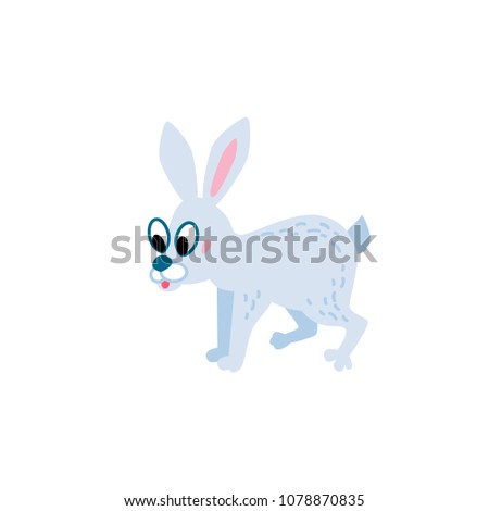 Cute animals - polar rabbit. Illustrations for children. Baby Shower card. Cartoon character bunny isolated on white background. Arctic hare. North Pole animal wildlife